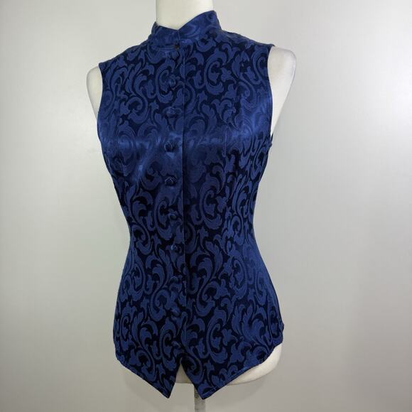 Vintage 90s Maurices Blue Textured Blouse 9/10 Mandarin Collar Corset Back Y2K - Picture 12 of 12